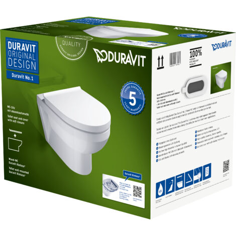 Duravit – Cuvette pour WC suspendu sans bride – Abattant SoftClose déclipsable – Céramique sanitaire blanc – 36,5 cm x 48 cm x 40 cm – 45750900A1