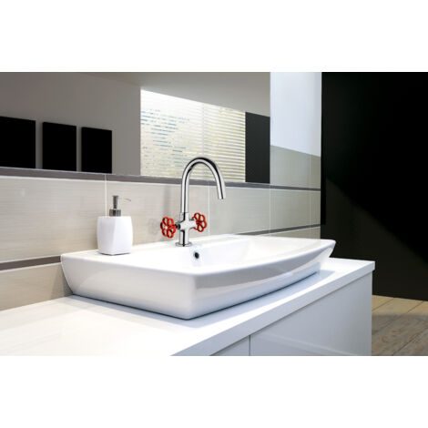 PAINI Mélangeur lavabo Induss Chrome - manette rouge (1/2)