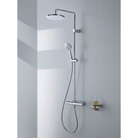 Système de douche universel Duravit, douchette avec 3 types de jets (Rain, Intense Rain, Soft Rain), à économie d'eau, set de douche facile à nettoyer, douche de tête orientable, chromé