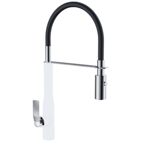 PAINI Mitigeur cuisine Addict Bec haut chrome blanc laque douchette extractible (1/3)