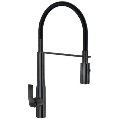 PAINI Mitigeur cuisine Addict Bec haut noir mat brosse douchette extractible (1/2)