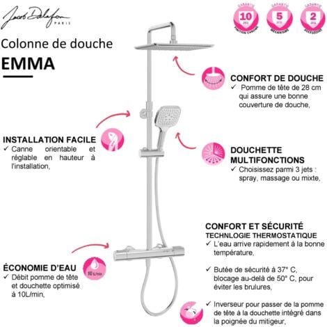 Colonne de douche thermostatique JACOB DELAFON Emma chromé