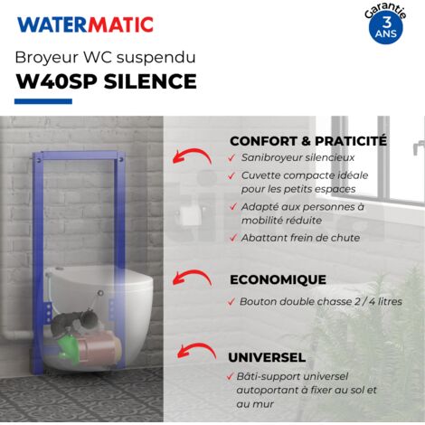 WC broyeur suspendu WATERMATIC W40SP Silence avec abattant