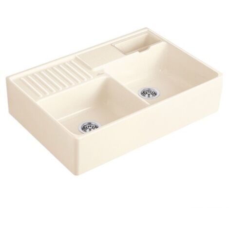 Evier cuisine 2 bacs VILLEROY ET BOCH Tradition Creme CeramicPlus avec vidage manuel (1/5)