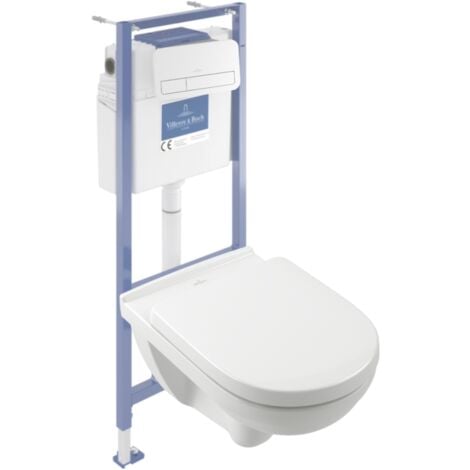 Pack WC sans bride VILLEROY ET BOCH O novo avec abattant frein de chute bati Viconnect PRO plaque blanche