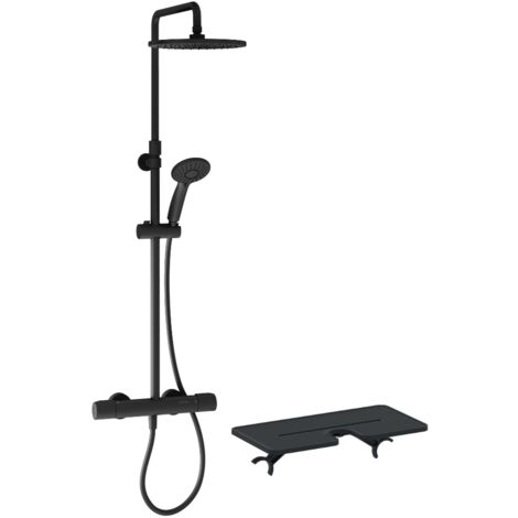Colonne de douche thermostatique JACOB DELAFON Juliette noir mat + tablette de douche (1/5)