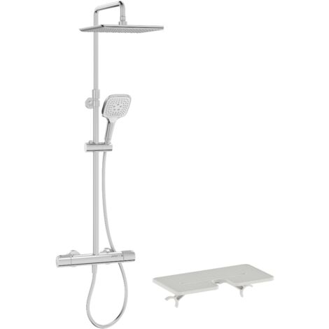 Colonne de douche thermostatique JACOB DELAFON Emma chromé + tablette de douche