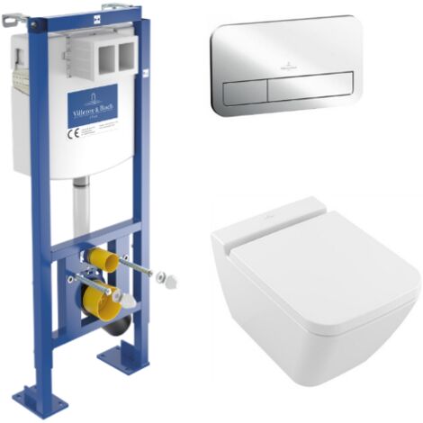 Pack WC suspendu sans bride VILLEROY ET BOCH Finion + abattant + plaque chromée + bâti (1/5)