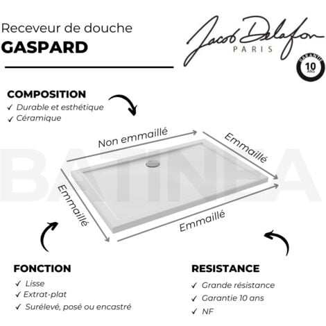 Receveur de douche 120 x 80 JACOB DELAFON Gaspard extra-plat céramique bonde centrée sur la longueur