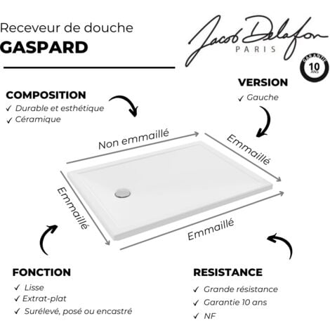 Receveur de douche 120 x 90 JACOB DELAFON Gaspard extra-plat céramique bonde à gauche