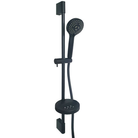 Pack pommeau de douche rond 3 jets + flexible + barre + porte savon Paini Ruby Noir Mat (1/2)