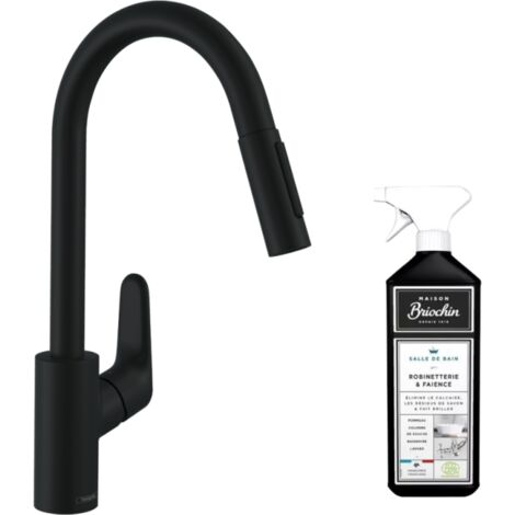 Hansgrohe – Robinet de cuisine mitigeur noir mat avec douchette extractible – 2 jets Laminar et Shower – Hauteur sous bec 22,5 cm – QuickClean et Magfit (1/3)