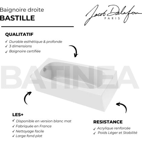 Baignoire droite 170 x 70 JACOB DELAFON Bastille blanc brillant