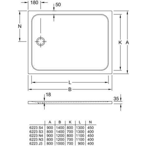 Receveur de douche antidérapant 120 x 80 VILLEROY ET BOCH Lifetime Plus Cerasoft céramique blanc