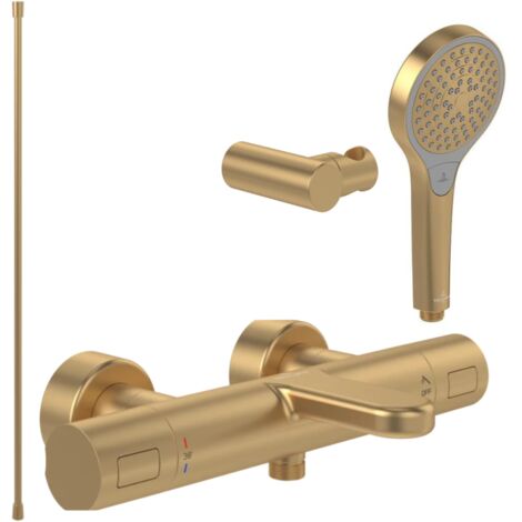 Pack mitigeur baignoire thermostatique VILLEROY ET BOCH Universal rond Or brossé avec ensemble