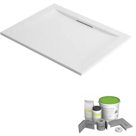 Pack receveur de douche antidérapant 100 x 80 JACOB DELAFON Flight Pure rectangle blanc + Kit d'étanchéité WEDI + Pieds (1/5)