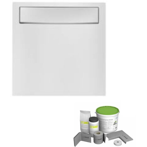 Pack receveur de douche antidérapant 90 x 90 JACOB DELAFON Flight Neus carré blanc+Kit d'étanchéité WEDI + Bonde + Capot (1/4)