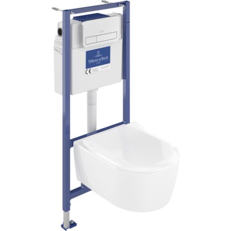 Pack WC suspendu sans bride VILLEROY ET BOCH Avento + Bâti support ViConnect Pro + abattant frein de chute + plaque chromée mat (1/5)