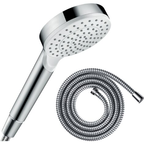 Pommeau de douche HANSGROHE Crometta EcoSmart blanc/chromé + flexible de douche 2 m HANSGROHE Metaflex chromé