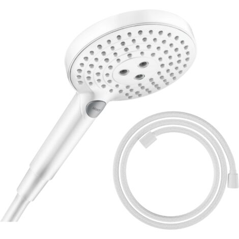 Pommeau de douche HANSGROHE Raindance Select S EcoSmart 120 3 jets + flexible HANSGROHE Designflex 160 cm blanc mat