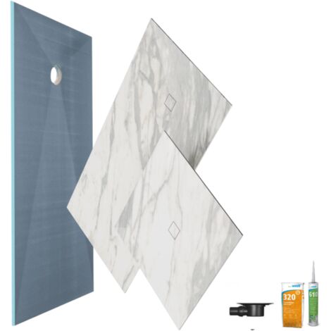 Wedi – Receveur de douche à carreler 180 x 90 cm – Mousse de polystyrène extrudé – Pente 2% pour écoulement efficace – Revêtement Top Marble blanc (1/5)