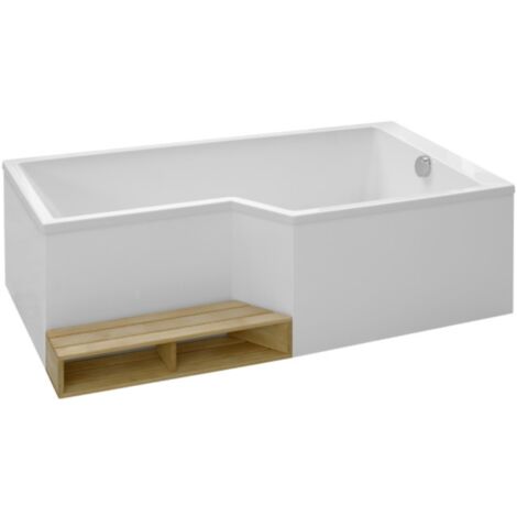 Pack baignoire bain douche antidérapante 160 x 90 JACOB DELAFON Neo blanc mat version droite + tablier (1/5)