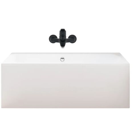 Pack baignoire droite 180 x 80 JACOB DELAFON Elise + tablier en niche + mitigeur bain douche mural Aimé noir + vidage (1/5)