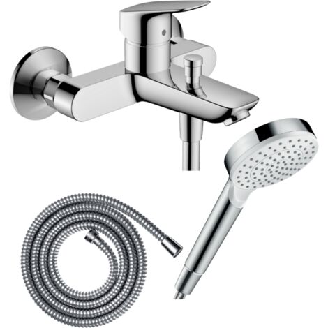 Pack mitigeur bain douche mécanique HANSGROHE Logis + Flexible Metaflex + Pommeau Vernis Blend 100 EcoSmart 1jet chromé (1/3)