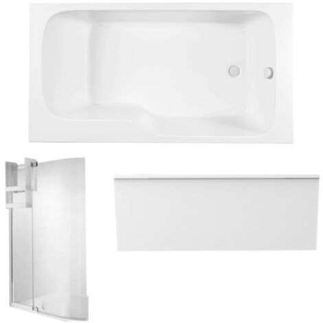 Pack baignoire bain douche 160 x 85 JACOB DELAFON Malice version gauche blanc mat + tablier en niche + pare bain + étagère (1/5)
