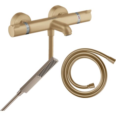 Pack mitigeur bain douche thermostatique HANSGROHE Ecostat Comfort + Flexible Isiflex + Pommeau Pulsify E bronze brossé (1/3)