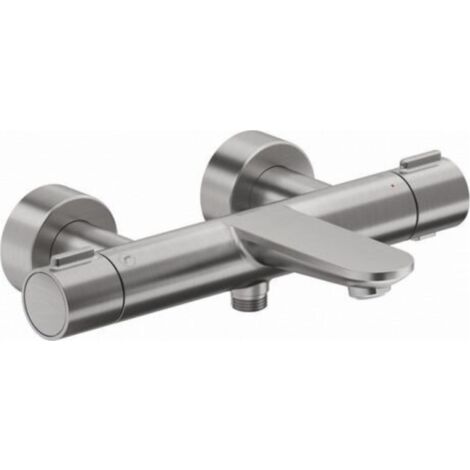 Duravit – Mitigeur thermostatique de baignoire inox brossé – Entraxe 150±15 mm – Cartouche avec sécurité HeatLock à 38°C – Installation murale facile