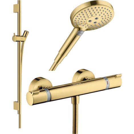 Hansgrohe – Pack mitigeur douche thermostatique – Finition dorée poli – Entraxe 150 mm – Débit 17 l/min – Cartouche céramique 180°