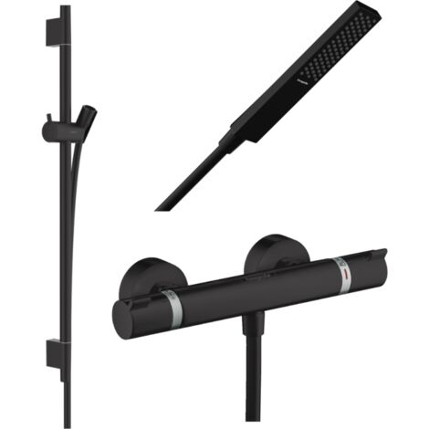 Pack mitigeur douche thermostatique HANSGROHE Ecostat Comfort + Barre Unica S Puro + flexible + Pommeau Pulsify E noir mat