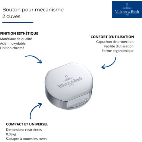 Bouton pour mécanisme 2 cuves, VILLEROY & BOCH en laiton finition chromé