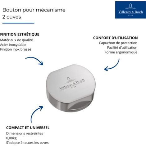 Bouton pour mécanisme 2 cuves, VILLEROY & BOCH en laiton finition inox brossé