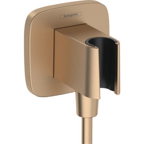Hansgrohe – Support de douchette FixFit Q en bronze brossé – Raccord G 1/2 – Clapet anti-retour inclus – Installation facile avec flexibles standards