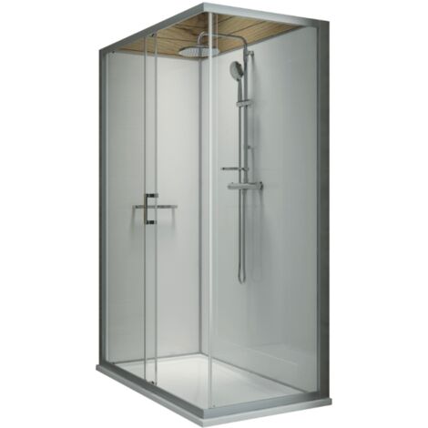 Leda – Cabine de douche rectangulaire 120 x 90 cm – Receveur antidérapant en béton minéral – Portes coulissantes – Verre de sécurité 6,5 mm (1/3)