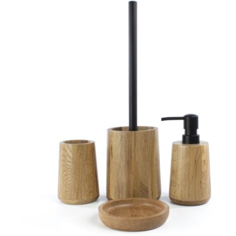 Set D'accessoires WC En Bois De Chêne Deblanch - Brosse, Distributeur, Gobelet, Porte-savon - 2