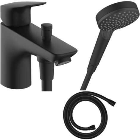 Mitigeur baignoire mécanique HANSGROHE Logis C2  + pack pommeau Vernis Blend 2 jets EcoSmart + flexible Isiflex 160 cm noir mat
