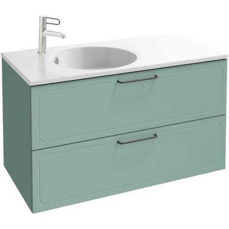 Jacob Delafon – Meuble avec vasque simple 60 cm – Installation suspendue – 2 tiroirs – Finition laque satinée vert olivier – Normes NF (1/3)