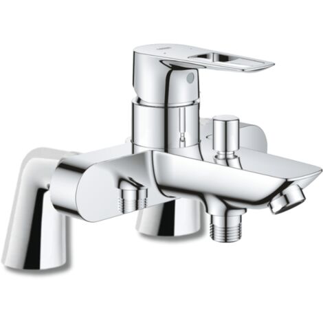 Grohe – Mitigeur de baignoire monocommande chromé – Technologie LongLife – Levier métallique – Limiteur de température – Colonnettes luxe incluses