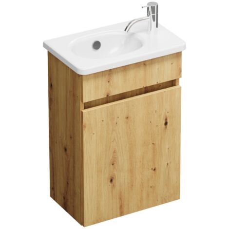 Burgbad – Meuble lave-mains 640x420x270mm – 1 porte réversible – Finition chêne – Installation rapide – Résistant à l'humidité (1/5)