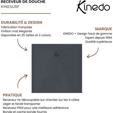 Receveur KINEDO Kinesurf Nova 90X90 gris anthracite