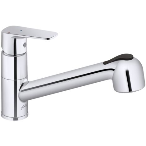 Jacob Delafon – Robinet de cuisine mitigeur avec douchette extractible – Laiton chromé – Hauteur 195 mm – Débit 10 l/mn – Limiteur de débit sensible