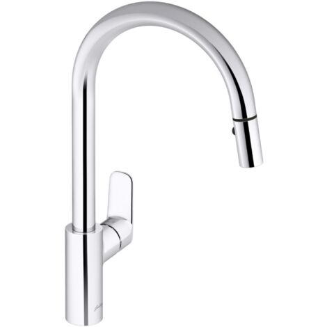 Jacob Delafon – Mitigeur de cuisine avec douchette extractible – Hauteur sous bec 425mm – Finition chromée – Flexibles en polymère résistants à la corrosion