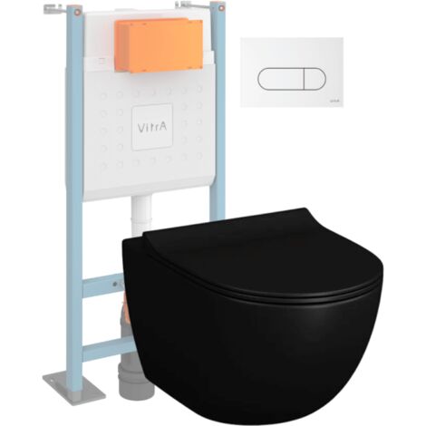 Pack WC suspendu VITRA Sento noir + bâti autoportant V-Fix Core + Plaque Round Blanche