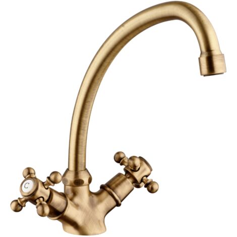 Paini France – Mélangeur de cuisine bec col de cygne mobile – Vieux bronze – Hauteur sous bec 174,5 mm – Débit 15 l/min – Flexible F 3/8'