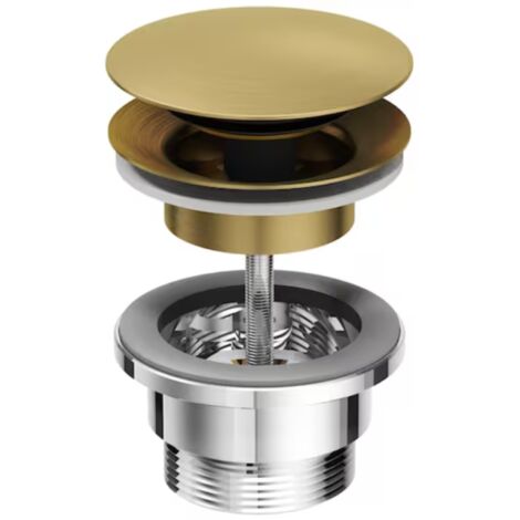 Jacob Delafon – Bonde de lavabo click – Laiton brossé – Mécanisme à clapet – Diamètre 90mm – Compatible avec vasques sans trop-plein (1/2)