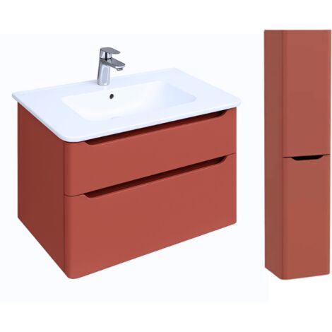 Meuble vasque suspendu VITRA Sento Round 80cm Terracotta mat + Colonne version droite