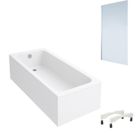 Baignoire droite VILLEROY & BOCH Architectura avec pieds acrylique 160 x 70 cm + Pare bain gauche AURYS Mist 1 chromé (1/4)